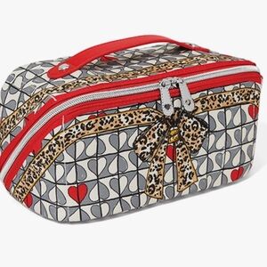 New Brighton Wild Love Zipper Makeup Case with Hearts and Animal Print Detail